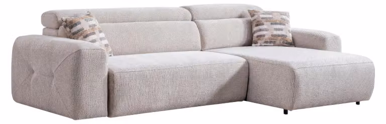 Divano ad angolo a forma di L, moderno, beige, confortevole, imbottito, ideale per il soggiorno