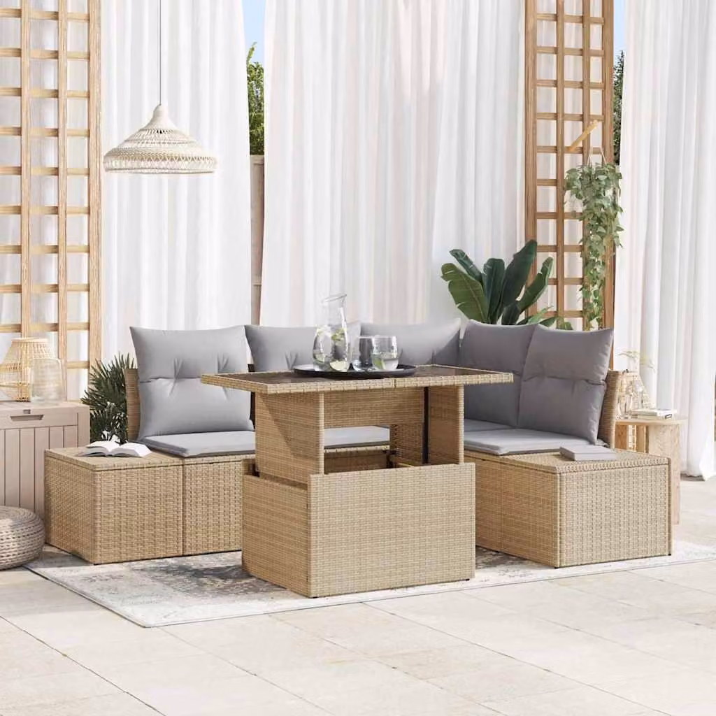 Maison Exclusive - Set da giardino composto da 5 pezzi. Divano in rattan sintetico beige