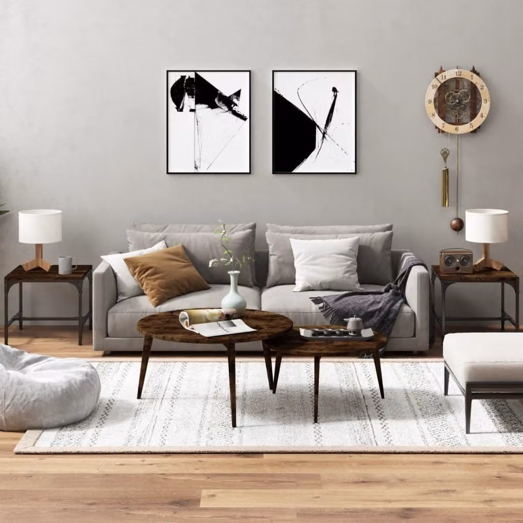 The Living Store Tavolini 2 pz. Rovere fumé 40x40x35 cm materiale a base di legno
