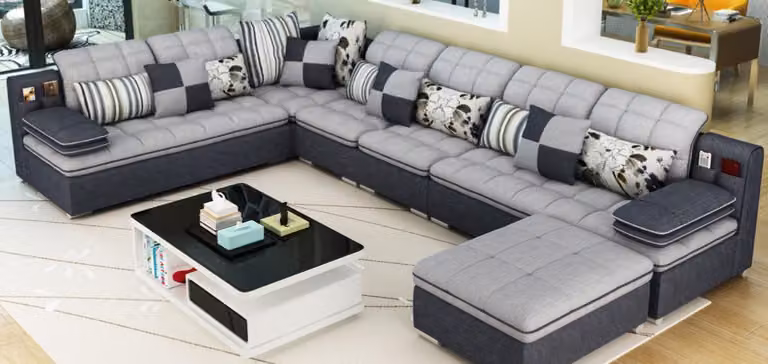 Möbel Wohnlandschaft Luxus Ecksofa U-Form Polster Sofas Relax Couch Textil Sitz