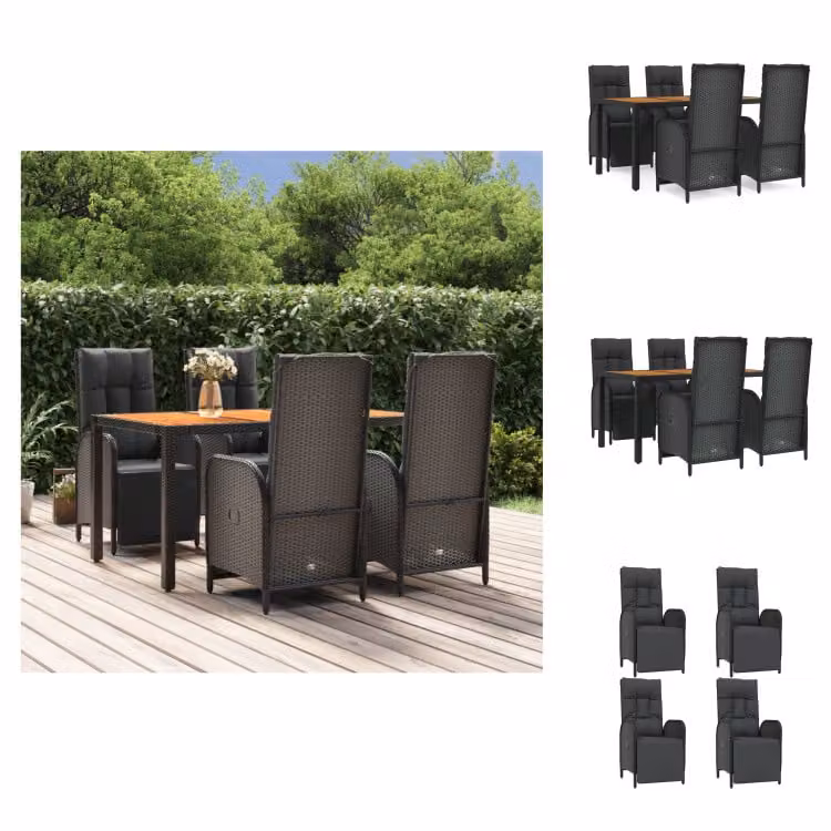 vidaXL Set da pranzo da giardino 5 pezzi con cuscini in poly rattan nero - Set di mobili da giardino