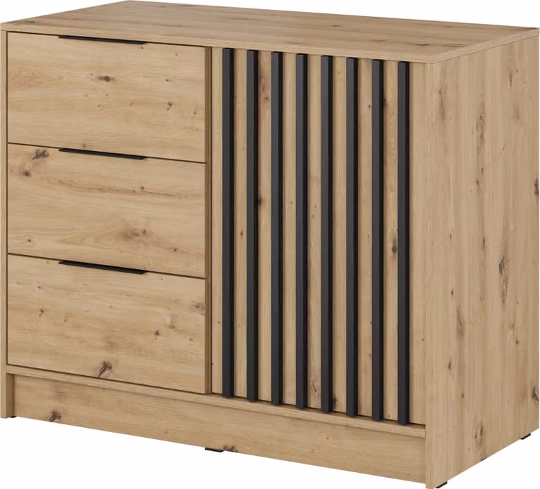 Masseno cassettiera NELIANA 105 cm credenza con 3 cassetti e 1 anta per soggiorno camera da letto moderna 105x45x86 cm rovere Artisan / rovere Artisan