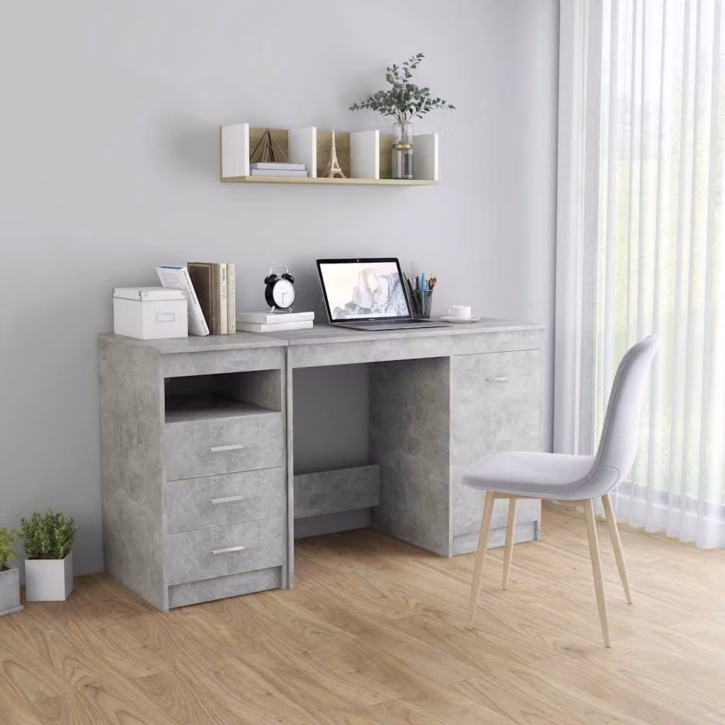 Scrivania moderna vidaXL in MDF grigio opaco L: 140 cm, P: 50 cm, H: 76 cm – 1