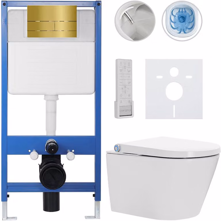 Set completo per WC Profi/Cronus Premium - bianco lucido - pulsante per WC Line/Oro - installazione a muro - 59,3 x 38,4 cm