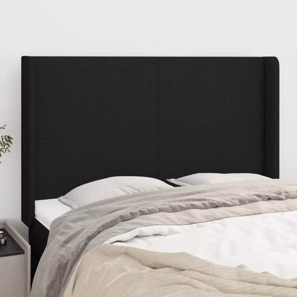 Testiera ad orecchio nera in tessuto con struttura in legno di larice L: 147 cm, P: 16 cm, H: 118/128 cm – 2
