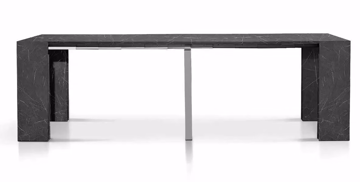 Consolle estensibile Mobili 2G con finitura marmo nero e 5 allunghe da 50 cm, L: 90 cm, P: 45 cm, H: 75 cm (aperta 295 cm) – 1