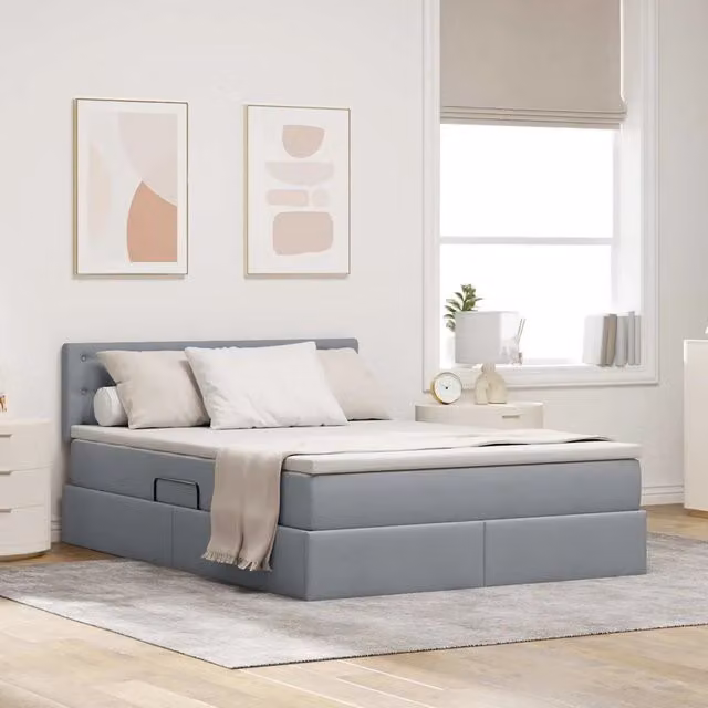 Letto con contenitore vidaXL Grigio con illuminazione LED e porte USB, L/P/H: 194 x 144 x 88 cm, Materasso incluso 140x190 cm