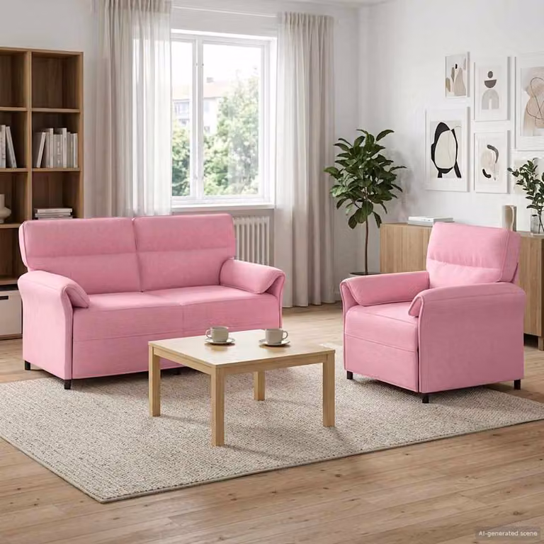 Set di 2 divani moderni vidaXL in tessuto rosa con struttura in metallo e cuscini inclusi