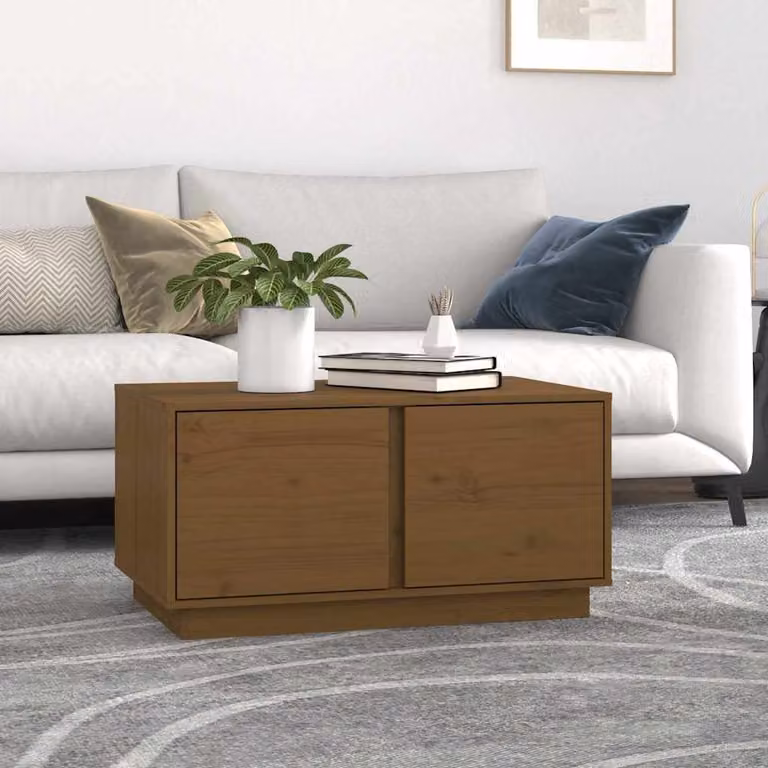 vidaXL Tavolino da Salotto in Legno di Pino Massello Rustico Marrone L: 80 cm, P: 50 cm, H: 40 cm
