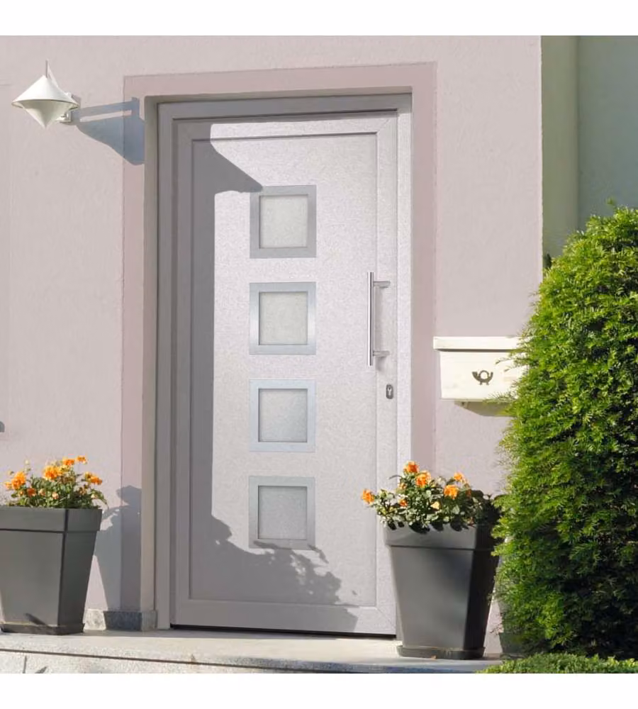 Porta di Ingresso Moderna vidaXL con Inserti in Vetro, Bianca, L: 98 cm, H: 208 cm