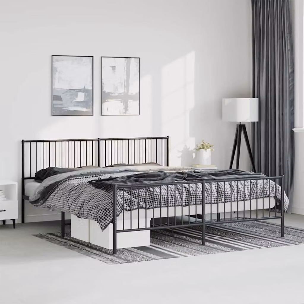 vidaXL Giroletto con Testiera e Pediera in Metallo Nero L: 187 cm, P: 90,5 cm, H: 219 cm