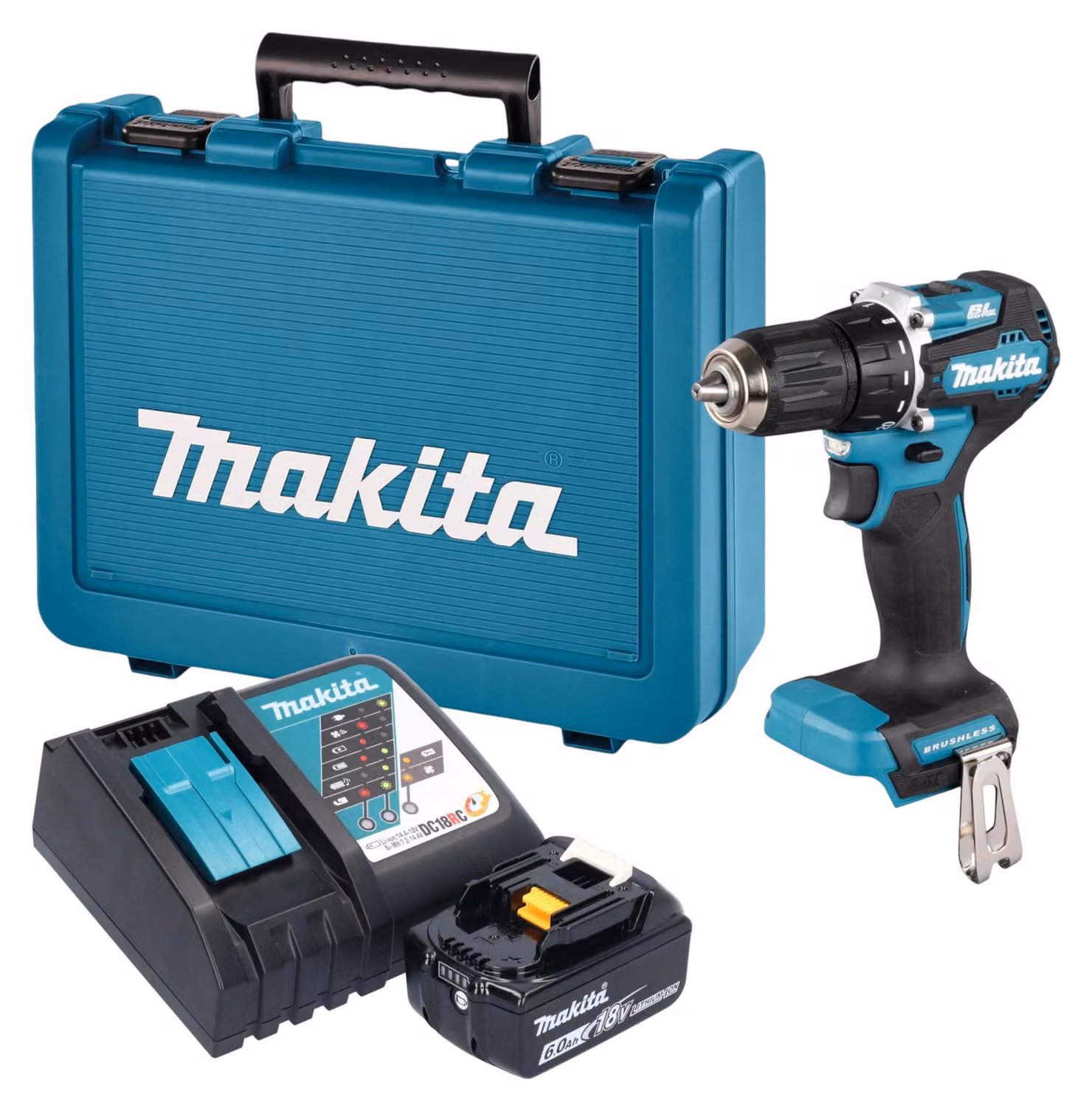 Trapano avvitatore a batteria Makita DDF 487 RG1E 18 V 40 Nm brushless + 1x batteria da 6,0 Ah + caricabatterie + valigetta