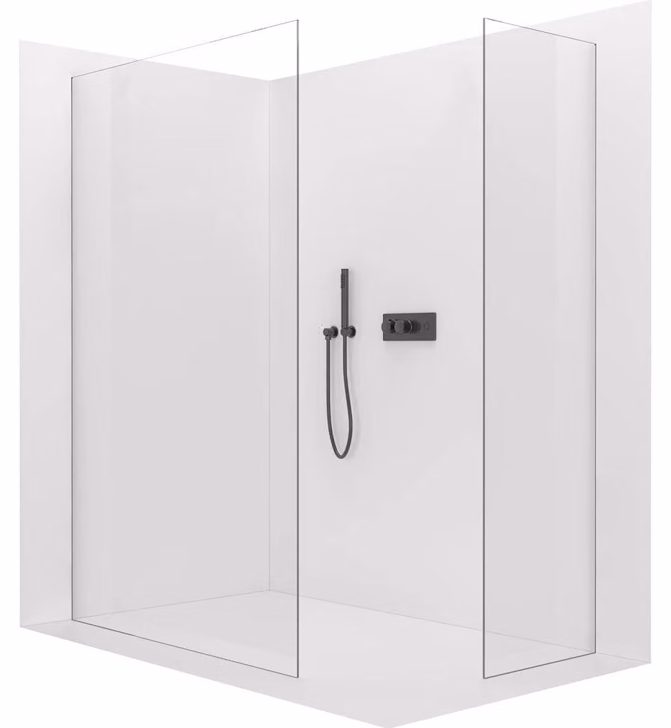 CERANO - Box doccia Walk-in Crystal T L/P - 8 mm - sistema senza montanti - nero opaco, vetro trasparente - 120x80x200 cm