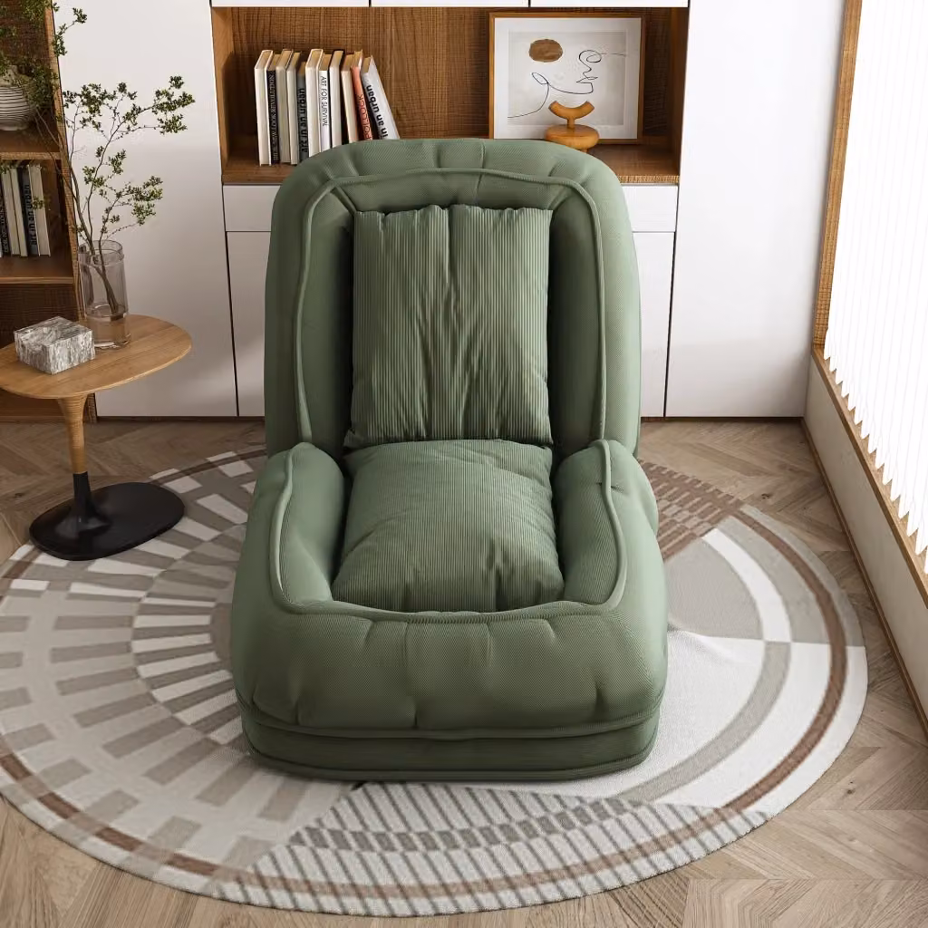 Sedia a sdraio pieghevole e divano letto ergonomico SINGULARTY in microfibra verde con struttura in metallo e schienale regolabile – 2