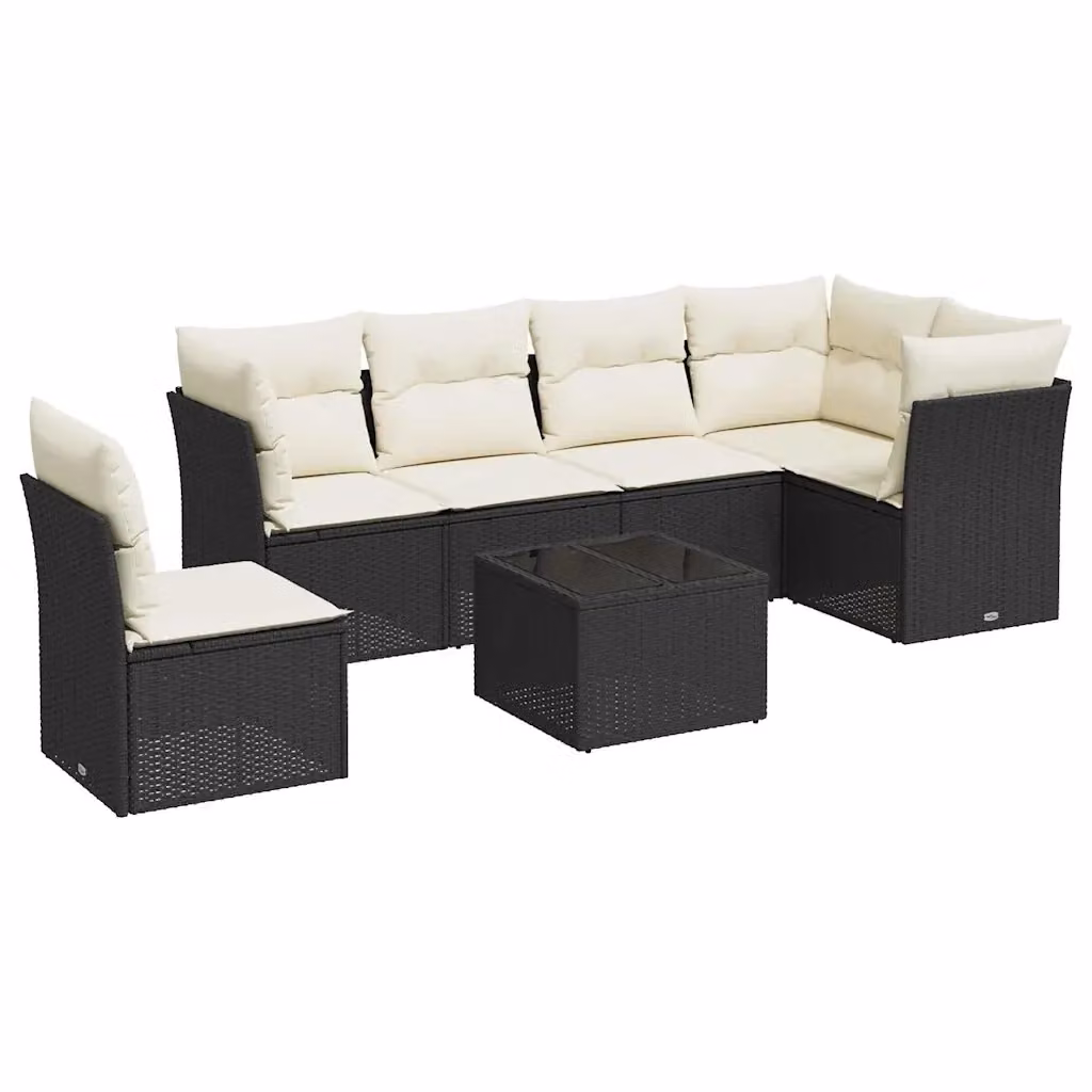 vidaXL Set Divani da Giardino a L con Cuscini 7pz in Polyrattan Nero e Bianco – 2