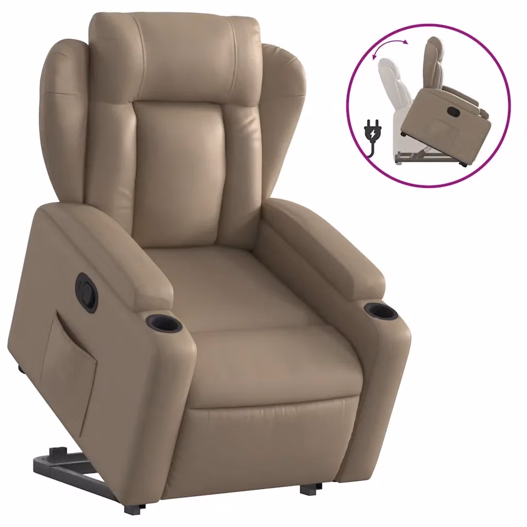 Poltrona Alzapersona Reclinabile vidaXL in Similpelle Beige con Assistenza Elettrica per Anziani – 2