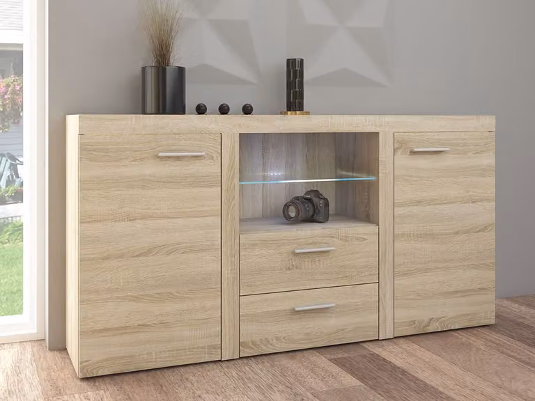 Cassettiera combinata moderna con illuminazione a LED THISE - rovere sonoma