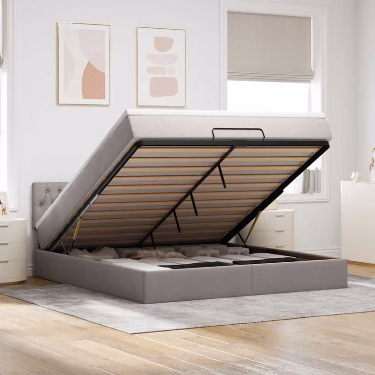 vidaXL Struttura Letto Pouf con Materasso Tortora 160x200cm in Tessuto