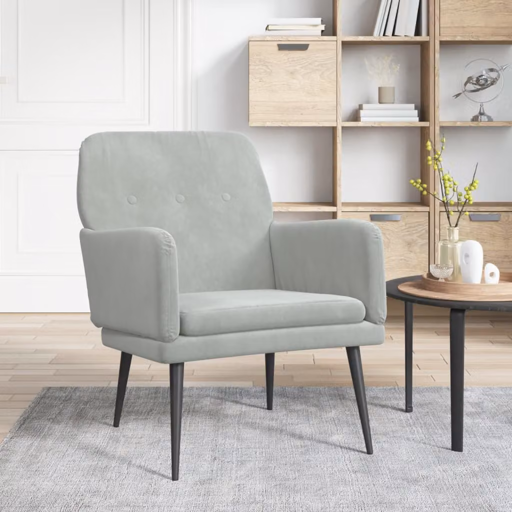 Poltrona relax moderna vidaXL in velluto grigio con struttura in metallo L 62 cm x P 79 cm x H 79 cm