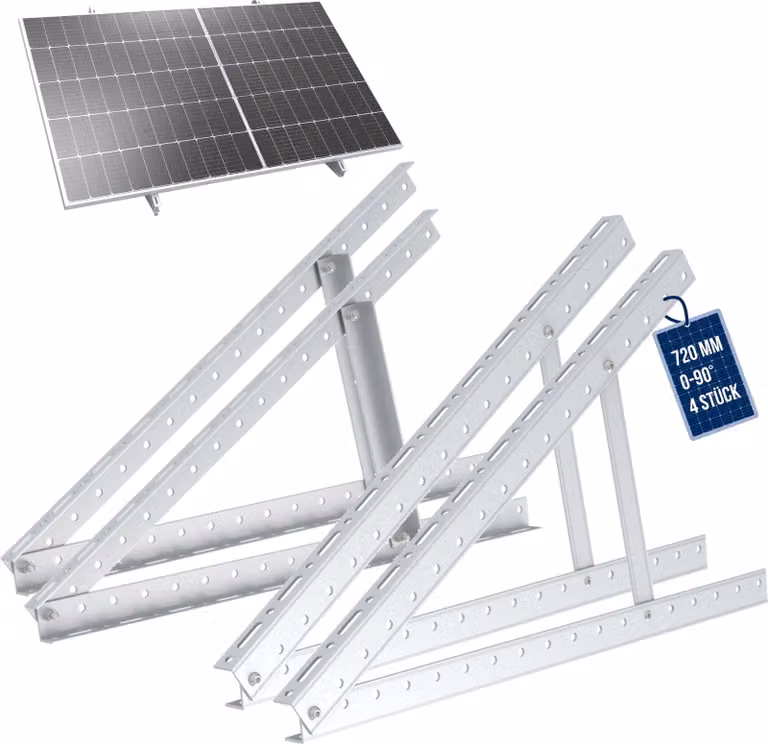 Set di 4 staffe per pannelli solari NuaSol, regolabili da 0 a 90°, alluminio, tetto piano fino a 72 cm