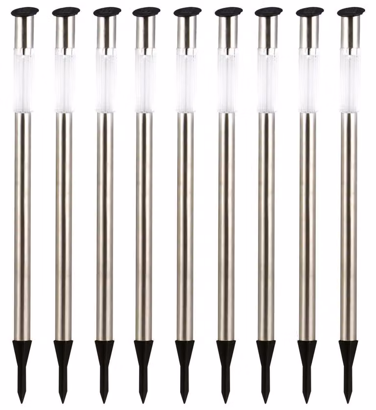 Set da 9 lampade solari a LED in acciaio inossidabile