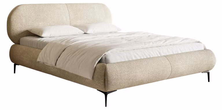 Selsey Ovalle - Letto matrimoniale, letto imbottito con gambe in metallo nero, beige 140 cm