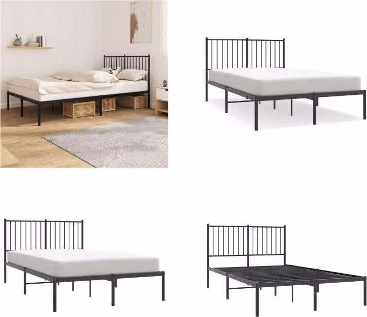 vidaXL Struttura letto con testiera in metallo nero 120x190 cm - Struttura letto - Cornici letto - Struttura letto - Letto