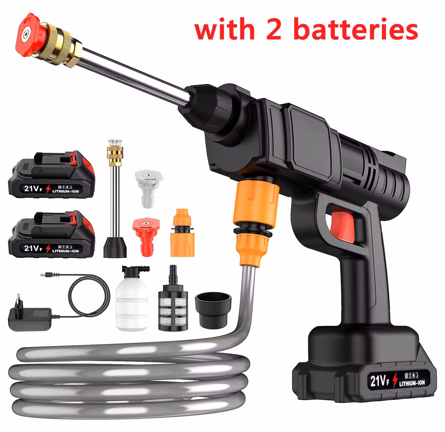 Idropulitrici - Idropulitrici a batteria - 50 bar - Alimentazione a batteria - 2 batterie incluse - Tubo flessibile per l'acqua 5–10 m