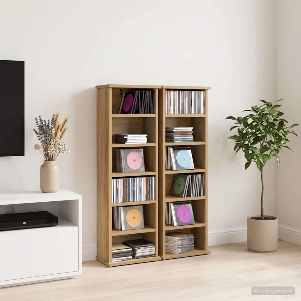 Set di 2 mobili per CD vidaXL in stile moderno, colore marrone rovere, con ripiani regolabili, L 60 cm x P 17 cm x H 92 cm