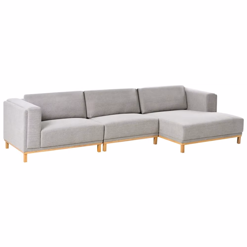 Divano angolare Beliani in tessuto grigio e marrone con gambe in legno per il tuo soggiorno in stile moderno L/P/H: 347 x 156 x 84 cm – 2