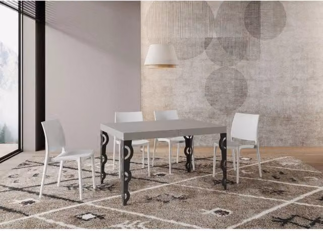 Tavolo allungabile moderno ITAMOBY con piano in laminato Cashmere e telaio in metallo Antracite, L: 90 cm, L/P/H: 120/380 x 90 cm