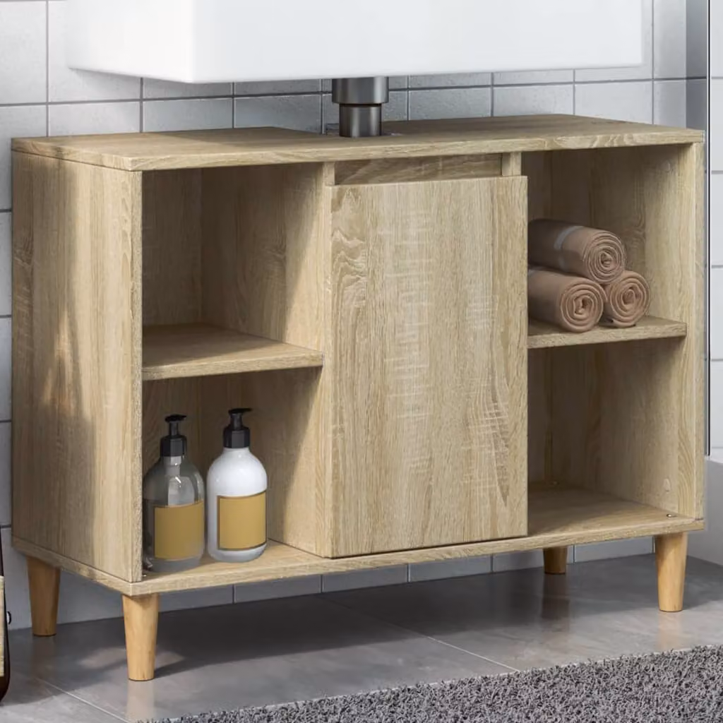 Mobile da bagno vidaXL in legno multistrato e MDF, colore Rovere Sonoma, L 80 cm x P 33 cm x H 60 cm