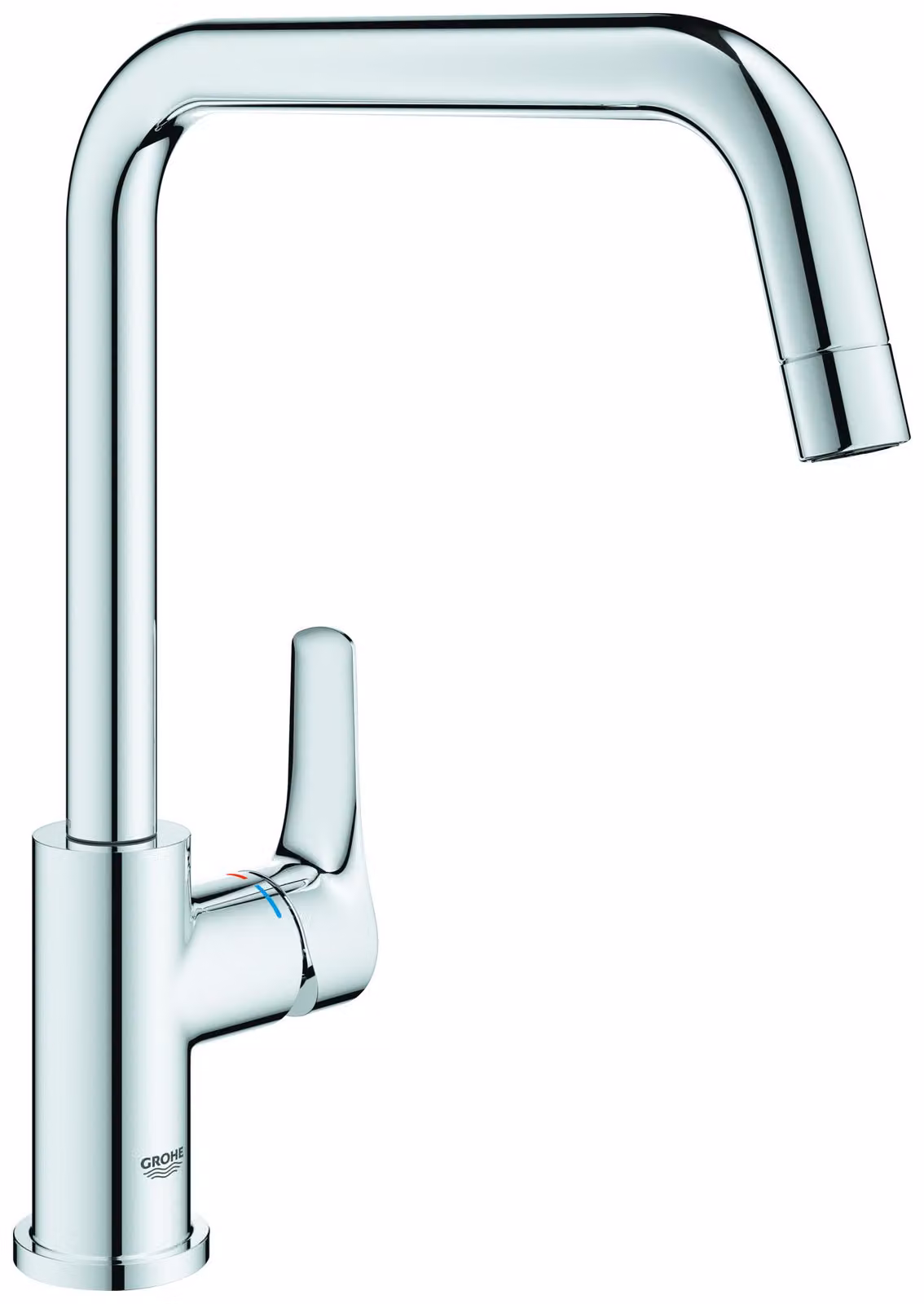 Miscelatore monocomando per lavello Grohe Eurosmart 30618, montaggio davanti alla finestra, bocca girevole alta in ghisa, cromato, 1 pz.