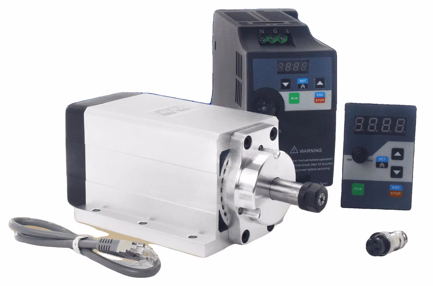 Motore a spina senza spazzole DC, potenza nominale di 600W, tensione di 220V, tipo di pinza ER11, velocità massima di 24000 giri/min, design compatto