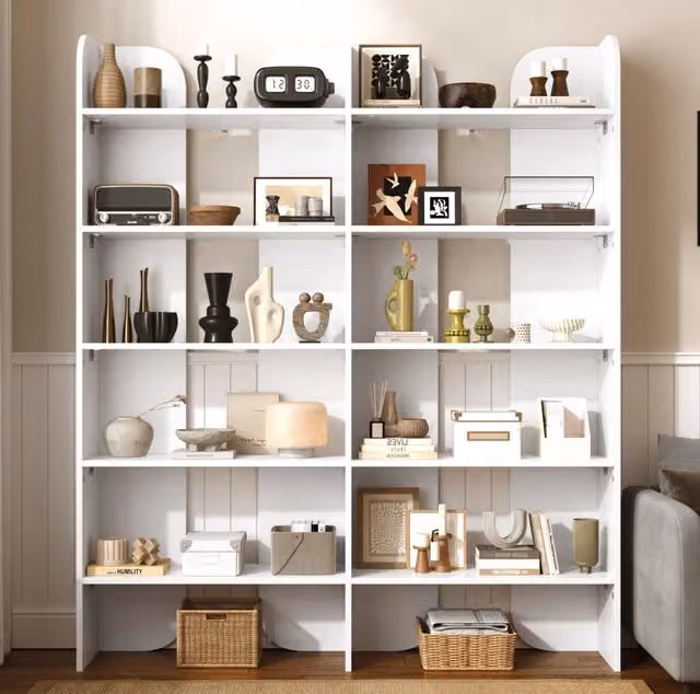 Libreria ULEVR 135x25x160 cm a 5 ripiani aperti con divisori centrali, bianca