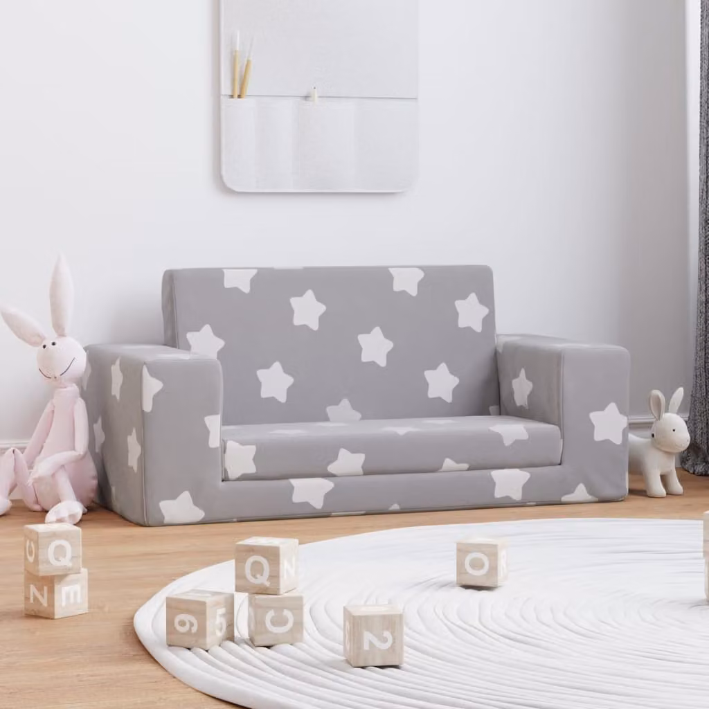vidaXL Divano Letto per Bambini a 2 Posti Grigio con Design Geometrico Moderno
