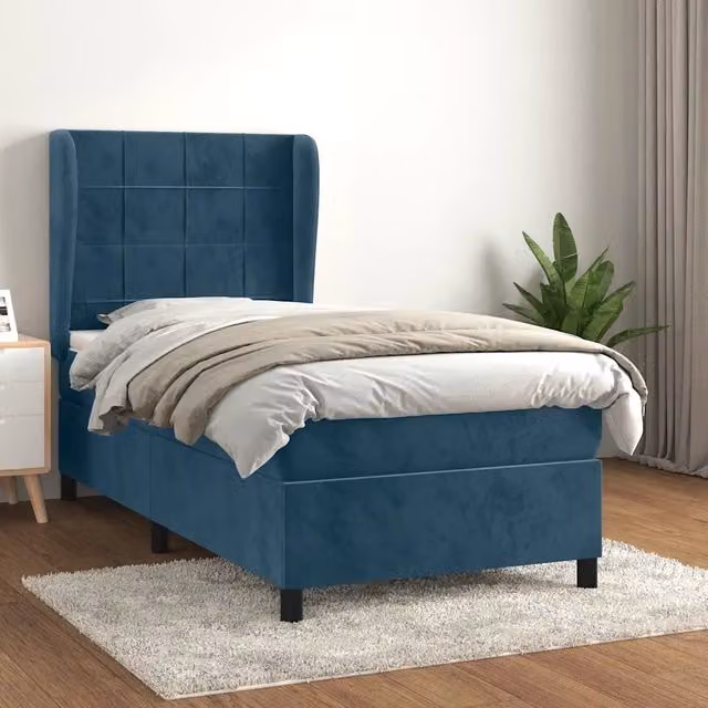 Letto Ibrido vidaXL con Giroletto a Molle e Materasso in Velluto Blu e Bianco L/P: 80 x 200 cm – 1