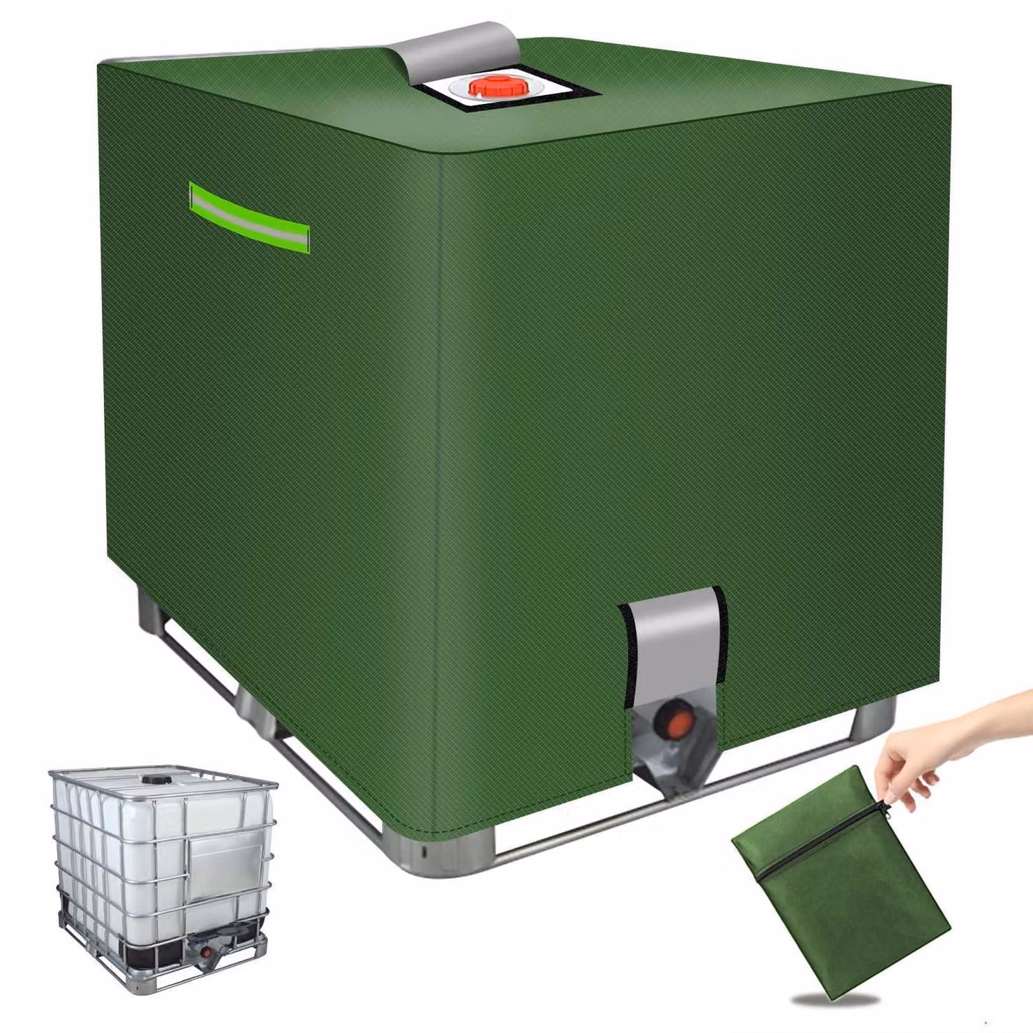 Copertura per serbatoio IBC da 1000 litri, telo protettivo impermeabile con sistema di chiusura a strappo, colore verde