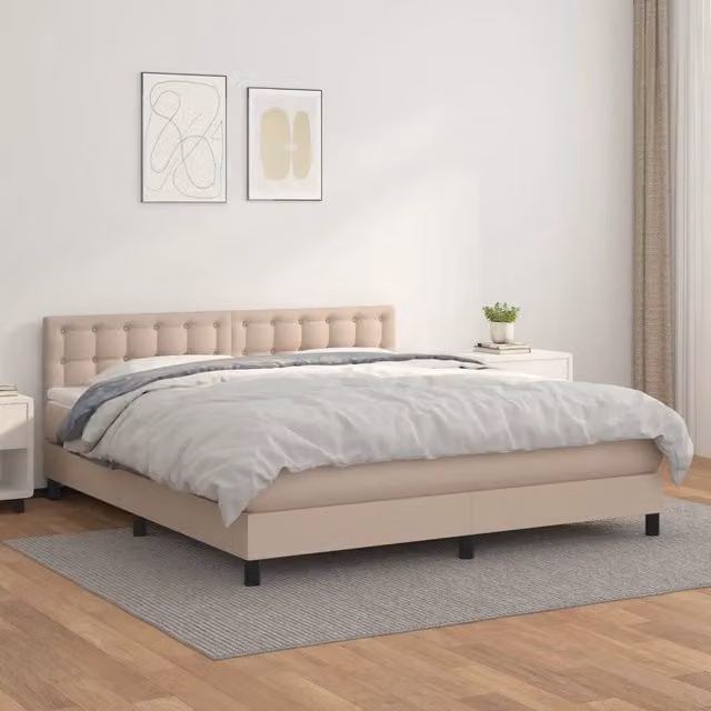 Letto Ibrido con Giroletto a Molle e Materasso vidaXL in Similpelle Beige, L/P: 160 x 200 cm