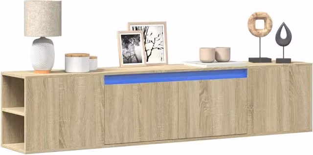 Mobile TV da parete con illuminazione LED vidaXL in rovere, L 180 x P 31 x H 39,5 cm