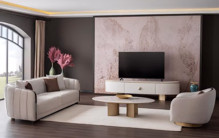 Wohnzimmer-Set mit 3+1 Sitzer, Couchtisch und modernem TV-Lowboard