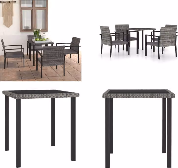 vidaXL Gruppo da pranzo da giardino 5 pezzi in poly rattan grigio - Gruppo da pranzo da giardino - Gruppi da pranzo da giardino - Gruppo di sedute - Gruppi di sedute
