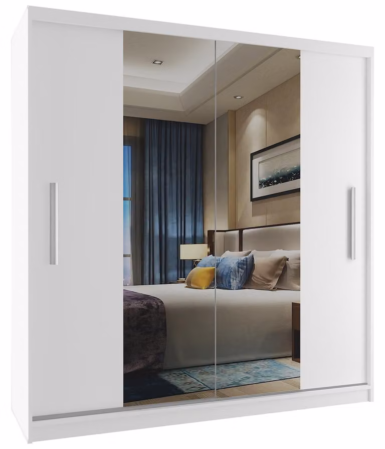 BELINI Verona, armadio scorrevole da 158 cm, bianco opaco - armadio con specchio e asta appendiabiti, ideale per la camera da letto