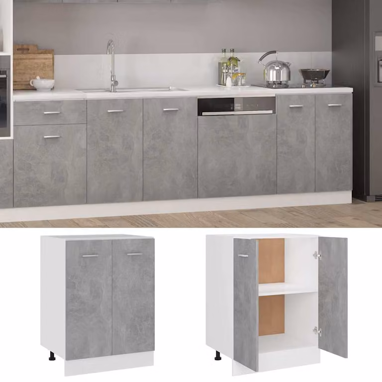 vidaXL Armadio Inferiore “Lyon” Grigio Cemento 60x46x81,5cm