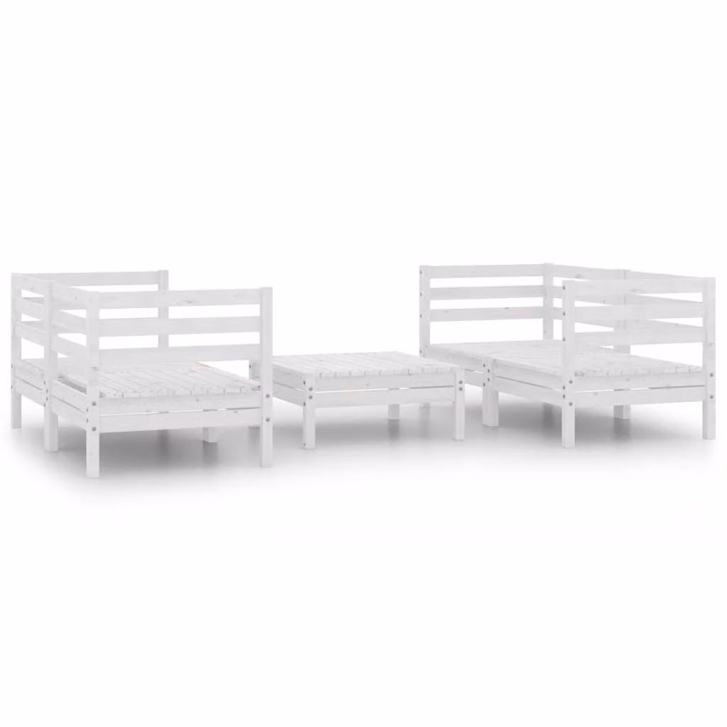 Set Divani da Giardino 5 pz Bianco in Legno Massello di Pino