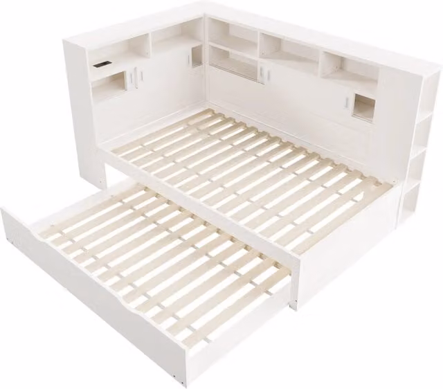 Letto a Divanetto Singolo con Letto Estraibile, Contenitore e Porta USB, Colore Bianco, L/P/H: 90 x 200 cm
