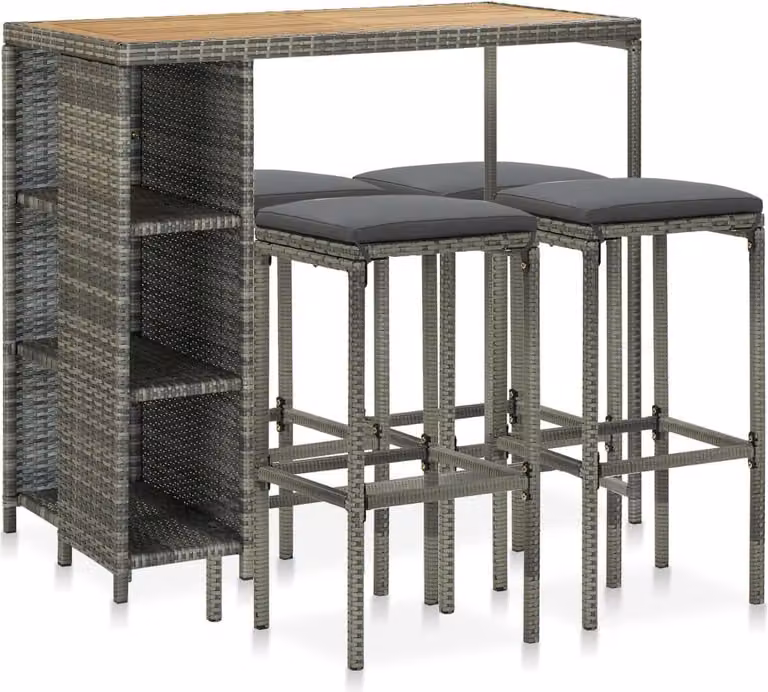 Maison Exclusive - Set da bar da giardino 5 pezzi con cuscini in polyrattan grigio
