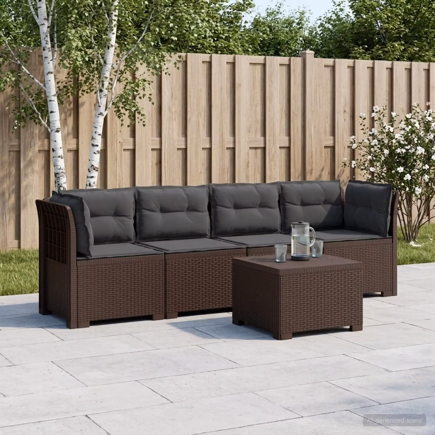 Set da giardino angolo L vidaXL con divano a 3 posti, poltrona, tavolino e cuscini in stile rattan, resistente ai raggi UV, disponibile in marrone o antracite