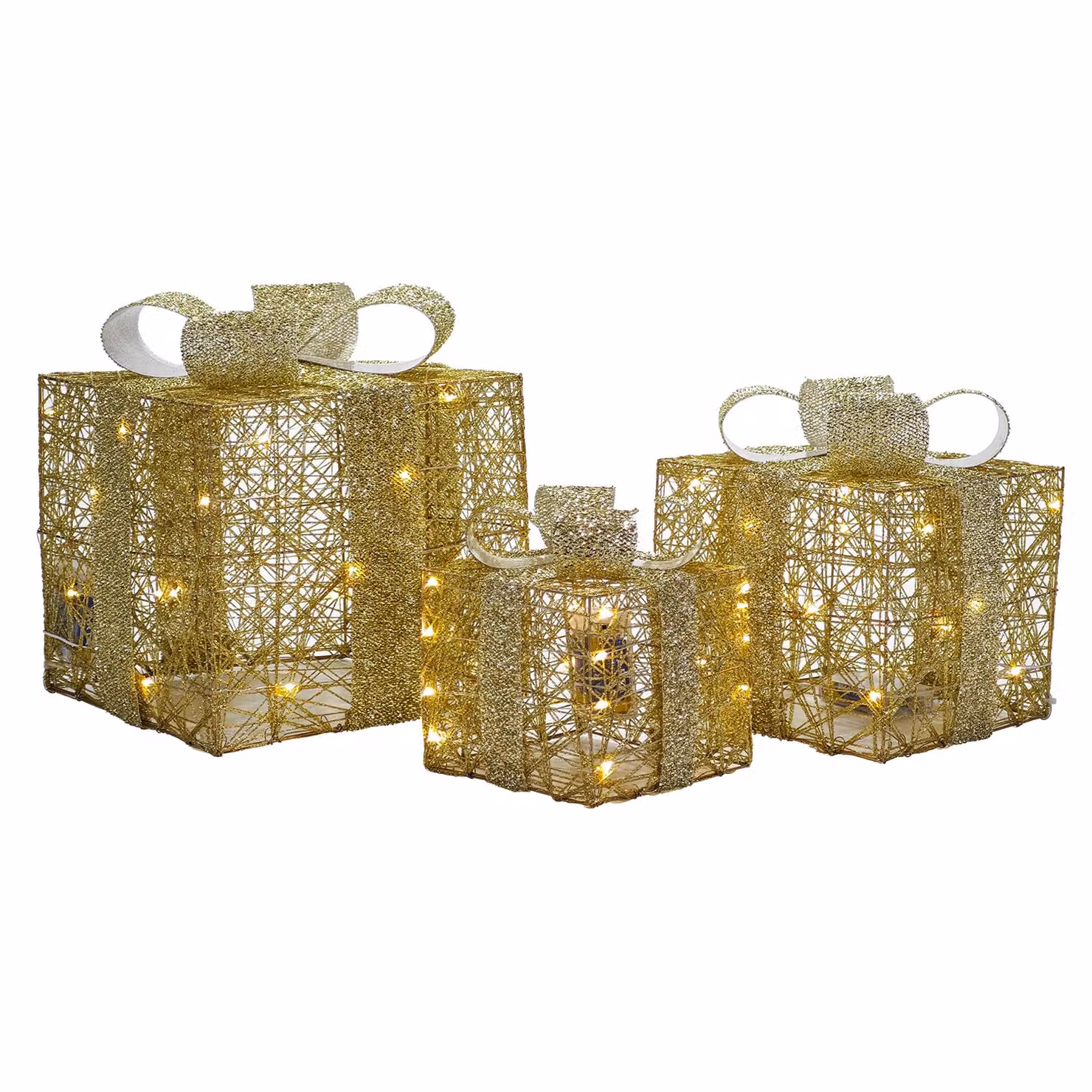 DICTROLUX Set di 3 Pacchi Regalo Luminosi Oro con 60 MicroLED Bianco Caldo – 1