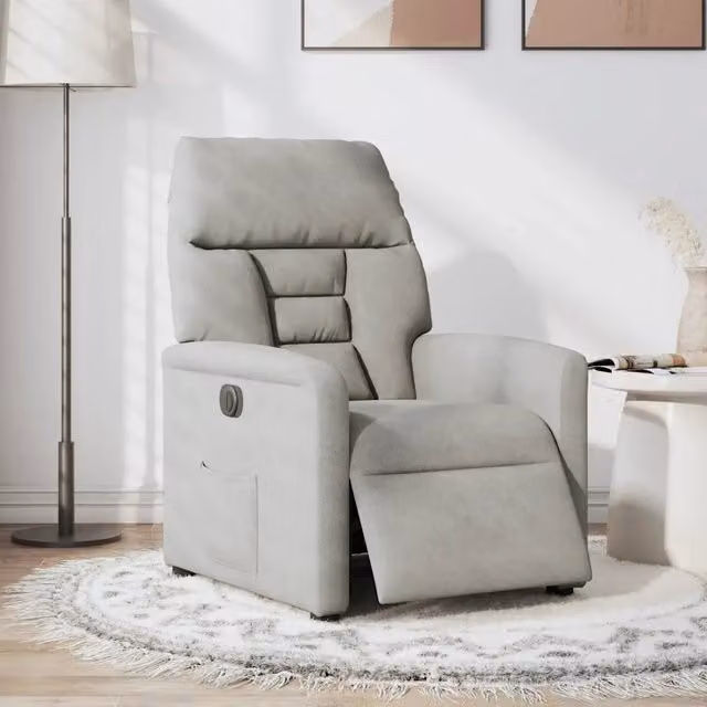 Divano Sedia-Poltrona Reclinabile Elettrica Grigio Chiaro Tessuto Microfibra 615384